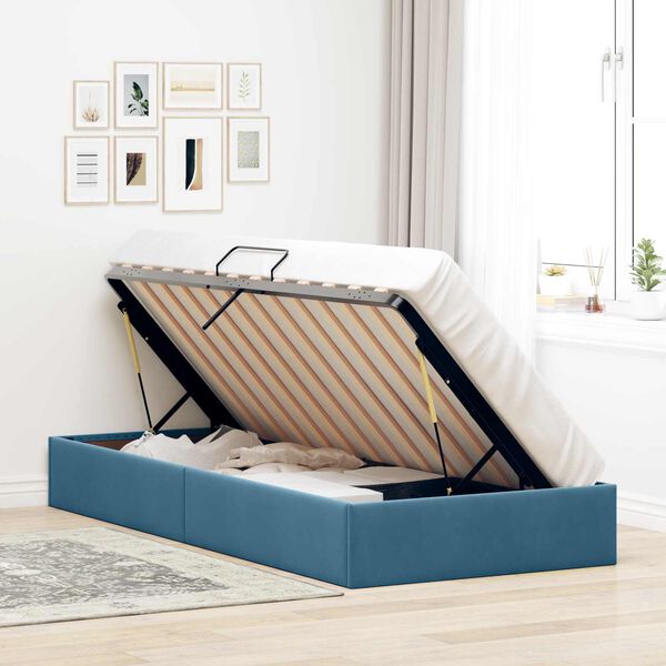 vidaXL Letto con Contenitore Blu Scuro 100 x 200 cm Velluto