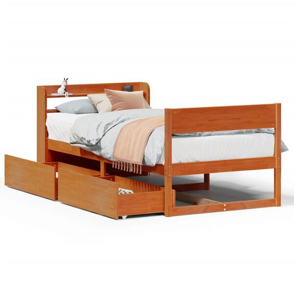 vidaXL Letto senza Materasso Marrone Cera 75x190 cm in Legno di Pino