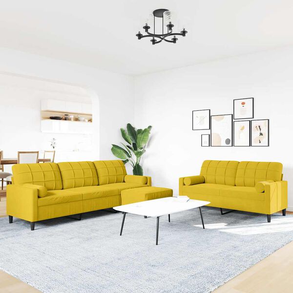 vidaXL Set di Divani 3 pz con Cuscini e Rinforzi Giallo in Velluto