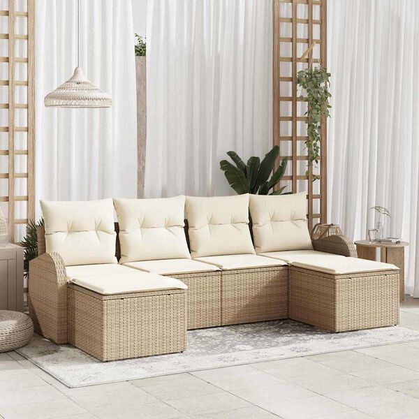 vidaXL Set di divani con cuscino 6 pcs Beige e Bianco polyrattan