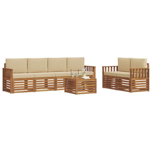 vidaXL Set divani 7 pcs Naturale e Beige Legno di Acacia Massello