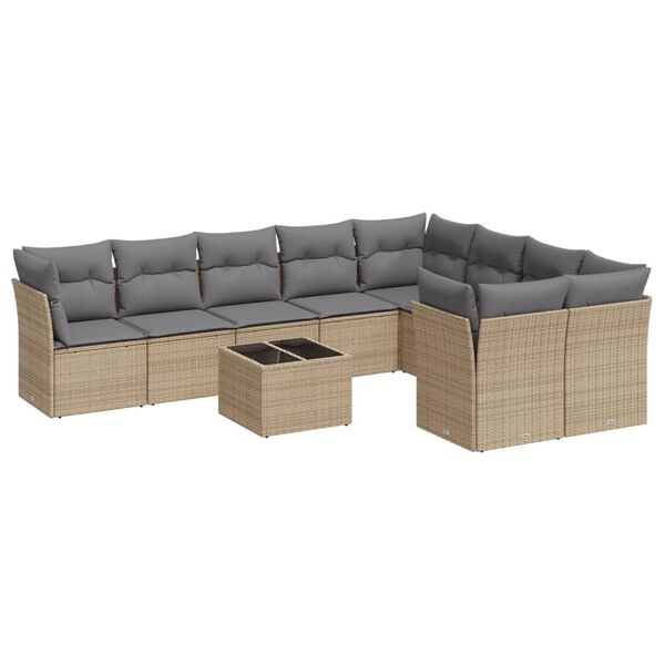 vidaXL Set Divano da Giardino 10 pz con Cuscini Beige in Polyrattan