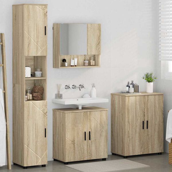 vidaXL Set di mobili per il bagno con porta 4 pcs Rovere Sonoma