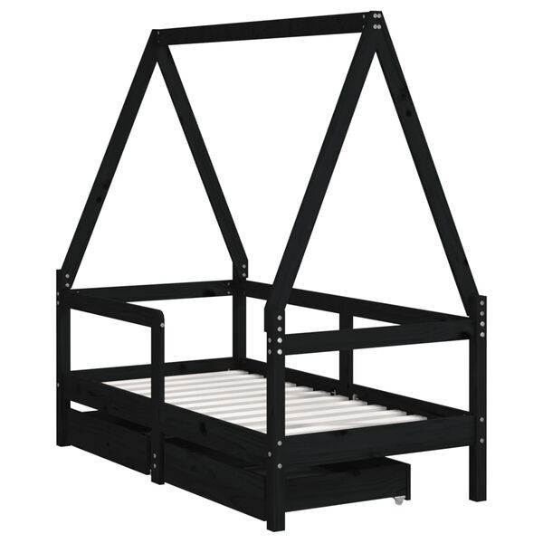 vidaXL Giroletto Bambini con Cassetti Nero 70x140cm Massello di Pino