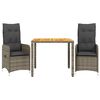 vidaXL Set Bistr&ograve; da Giardino 3 pz con Cuscini in Polyrattan Grigio