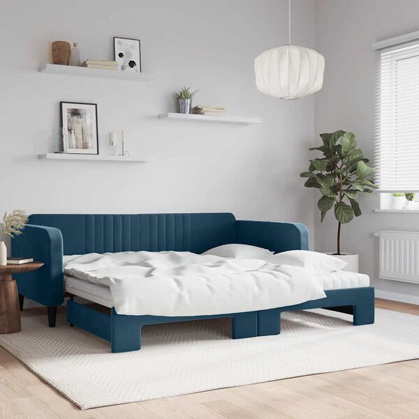 vidaXL Divano Letto Estraibile con Materassi Blu 100x200 cm Velluto