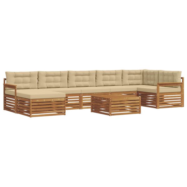 vidaXL Set divani 8 pcs Naturale e Beige Legno di Acacia Massello