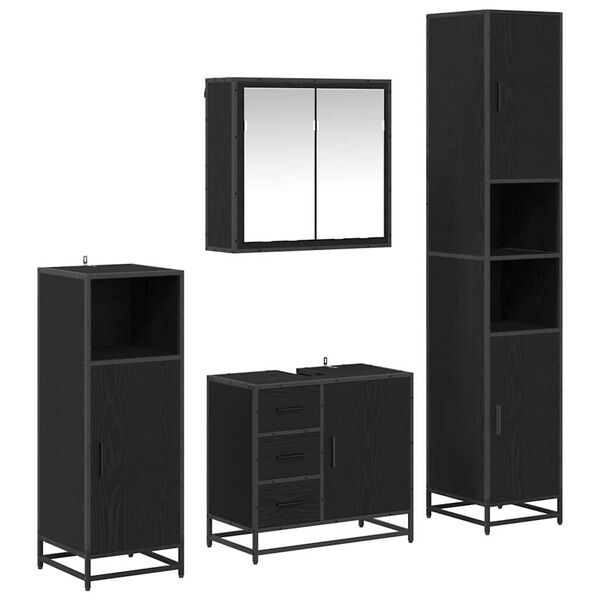 vidaXL Set di mobili per il bagno 4 pcs Rovere Nero Legno multistrato