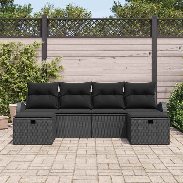 vidaXL Set di divani con cuscino 6 pcs Nero polyrattan