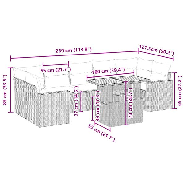 vidaXL Set Divano da Giardino 8 pz con Cuscini Beige in Polyrattan