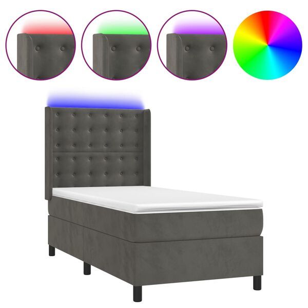 vidaXL Letto a Molle con Materasso e LED Grigio Scuro 100x200 cm