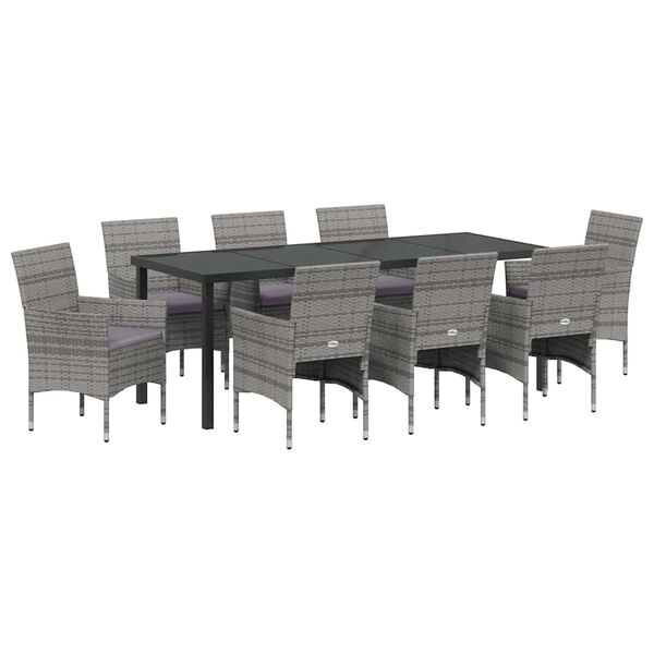 vidaXL Set da Pranzo per Giardino con cuscino 9 pcs Grigio polyrattan