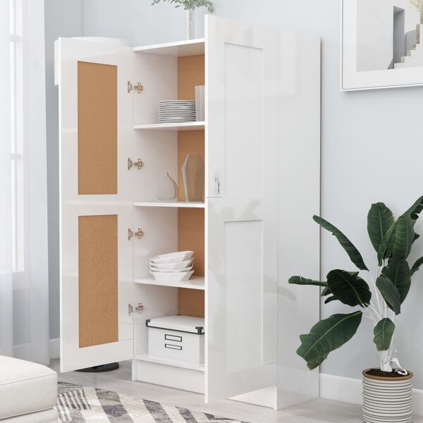 vidaXL Libreria Bianco Lucido 82,5x30,5x150 cm in Legno Multistrato