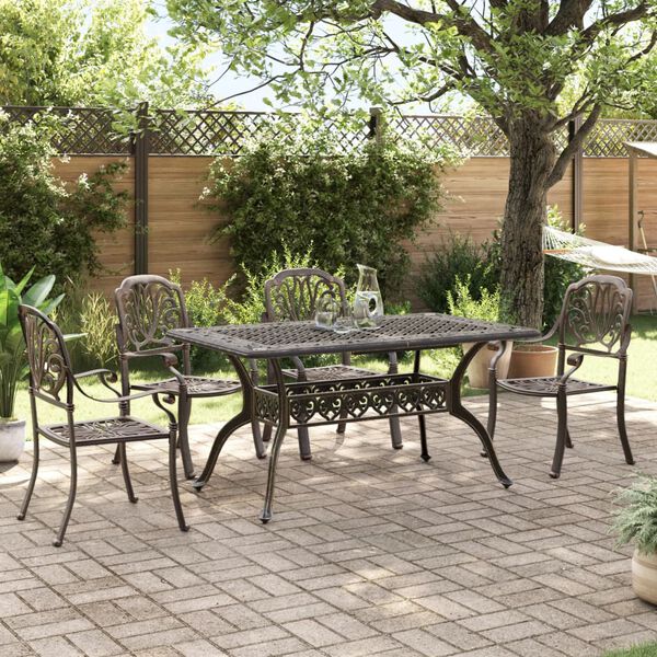 vidaXL Set da Pranzo da Giardino 5 pz Bronzo in Alluminio Pressofuso