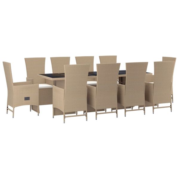 vidaXL Set da Pranzo da Giardino 11 pz con Cuscini Beige in Polyrattan