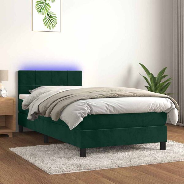 vidaXL Letto a Molle con Materasso e LED Verde Scuro 100x200cm Velluto