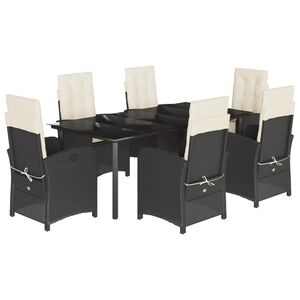 vidaXL Set da Pranzo da Giardino 7 pz Nero con Cuscini in Polyrattan