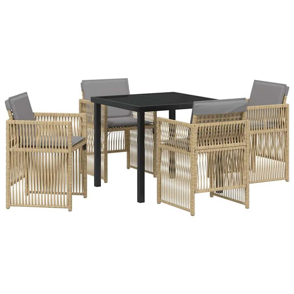 vidaXL Set da Pranzo per Giardino 5 pcs Beige Poly Rattan