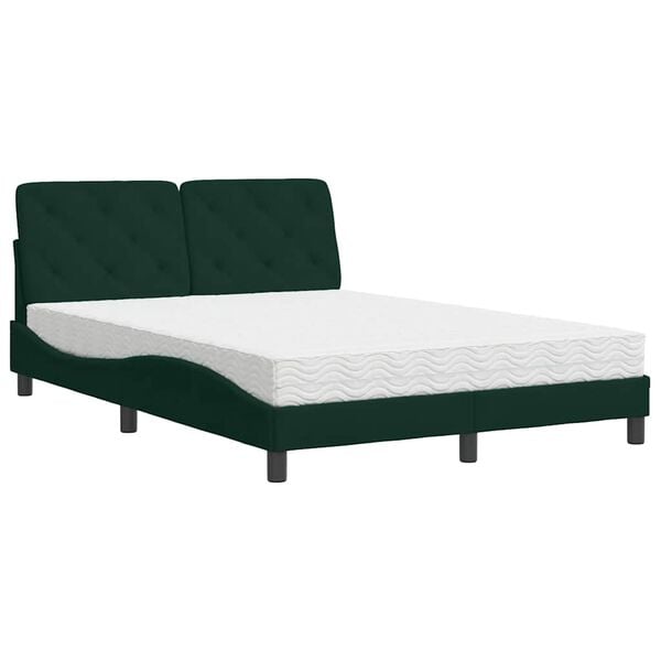 vidaXL Letto con Materasso Verde Scuro 140x190 cm in Velluto