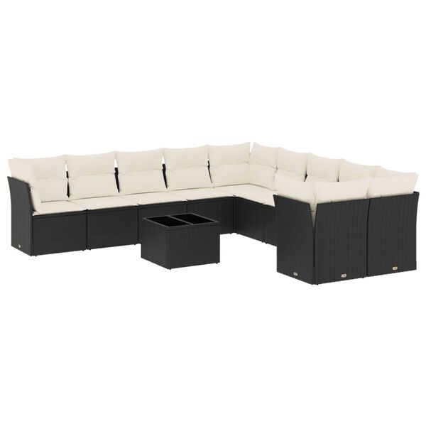 vidaXL Set Divani da Giardino 11 pz con Cuscini in Polyrattan Nero