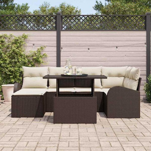 vidaXL Set Divano da Giardino 7 pcs Marrone Poly Rattan