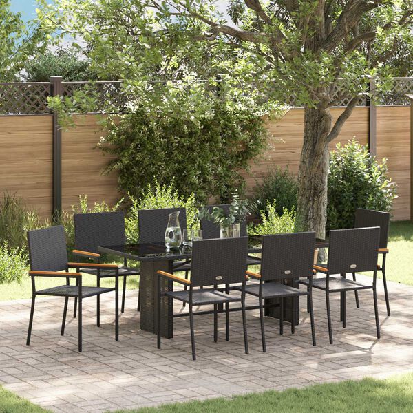 vidaXL Set da Pranzo per Giardino 9 pcs Nero polyrattan