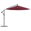 vidaXL Ombrellone a Sbalzo con LED e Palo in Acciaio 300 cm Rosso Vino