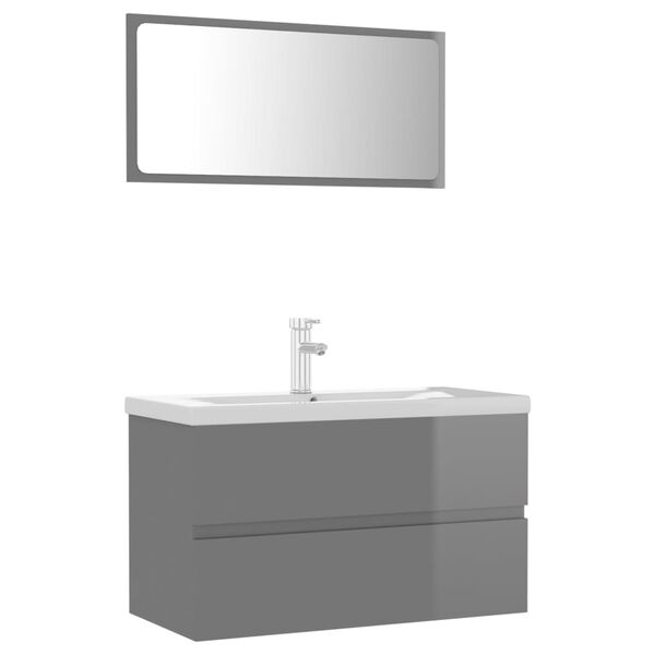 vidaXL Set Mobili da Bagno Grigio Lucido in Legno Multistrato