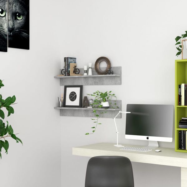 vidaXL Mensole Muro 2pz Grigio Cemento 80x11,5x18cm Legno Multistrato