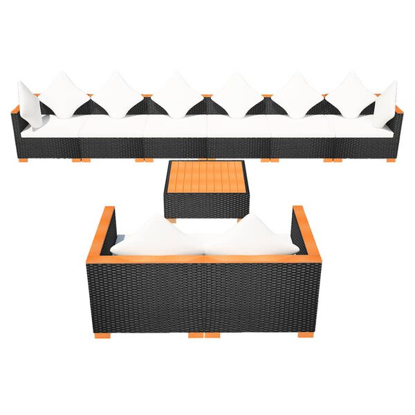 vidaXL Set Divani da Giardino 9 pz con Cuscini in Polyrattan Nero