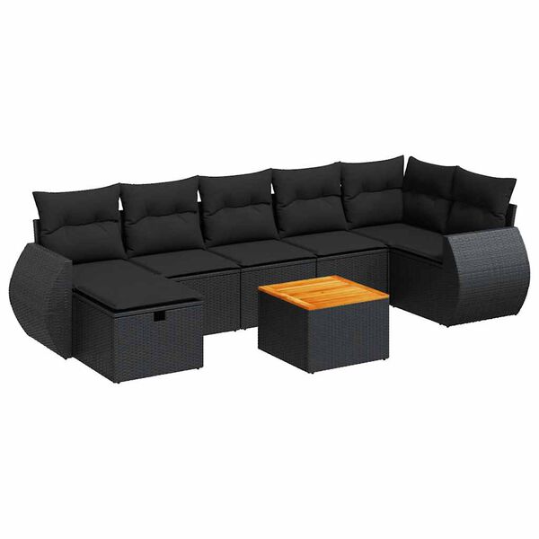 vidaXL Set Divani da Giardino con Cuscini 8 pz Nero in Polyrattan