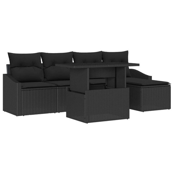 vidaXL Set Divano da Giardino con cuscino 6 pcs Nero polyrattan