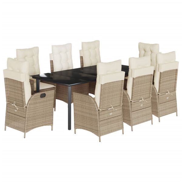 vidaXL Set da Pranzo da Giardino 9 pz con Cuscini Beige in Polyrattan