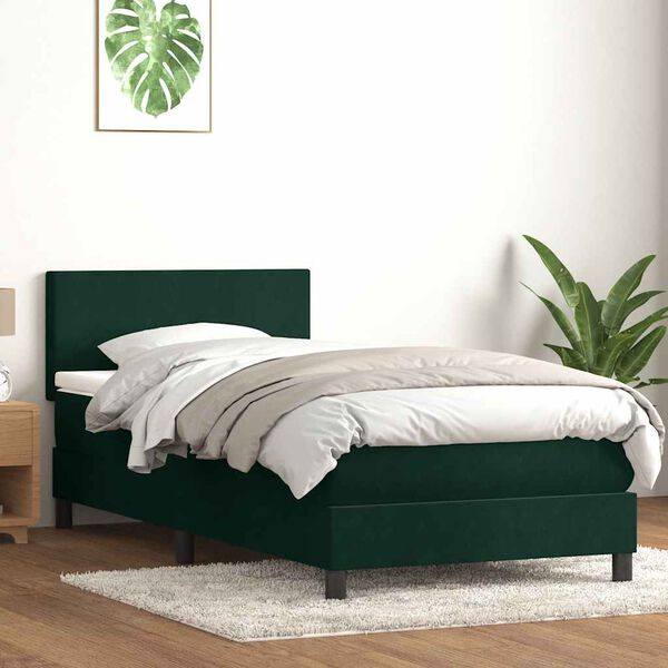 vidaXL Letto a Molle con Materasso e LED Verde Scuro 90x220 cm Velluto