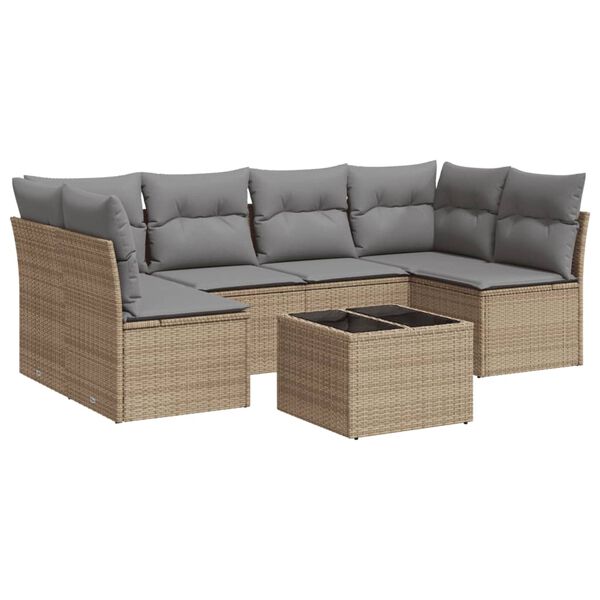 vidaXL Set Divani da Giardino 7 pz con Cuscini Beige in Polyrattan