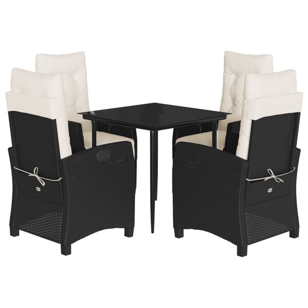 vidaXL Set da Pranzo da Giardino 5 pz Nero con Cuscini in Polyrattan