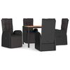 vidaXL Set Pranzo Giardino 5pz Nero Polyrattan Legno Massello Acacia