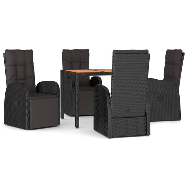 vidaXL Set Pranzo Giardino 5pz Nero Polyrattan Legno Massello Acacia