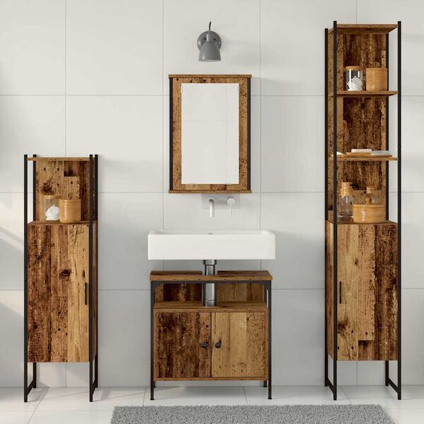 vidaXL Set di mobili per il bagno con lo scaffale 4 pcs Legno vecchio