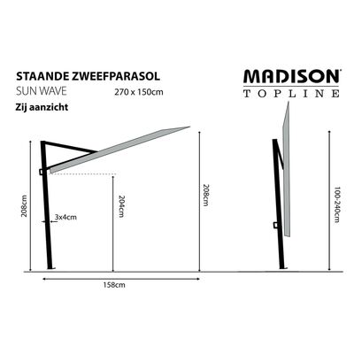 Madison Ombrellone da Balcone Sun Wave 270x150 cm Blu Zaffiro