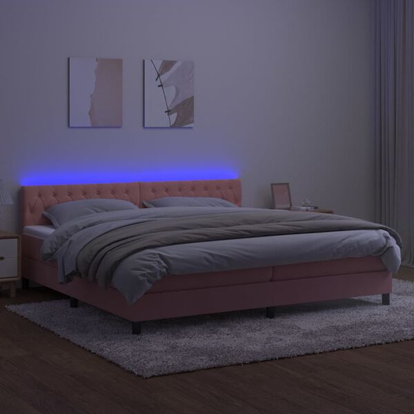 vidaXL Letto a Molle con Materasso e LED Rosa 200x200 cm in Velluto