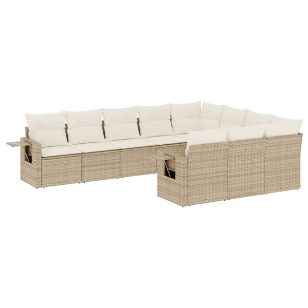 vidaXL Set Divano da Giardino 10 pz con Cuscini Beige in Polyrattan