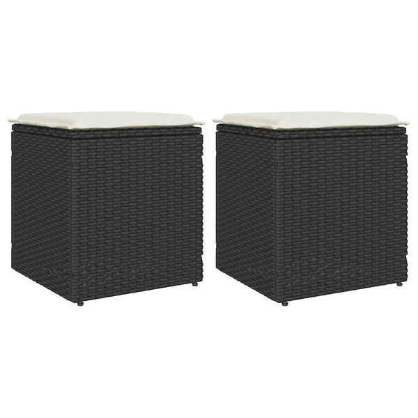 vidaXL Sgabelli Giardino con Cuscini 2 pz Nero 40x40x43 cm Polyrattan