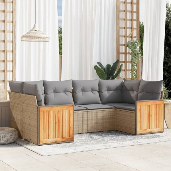 vidaXL Set Divano da Giardino 6 pz con Cuscini Beige in Polyrattan