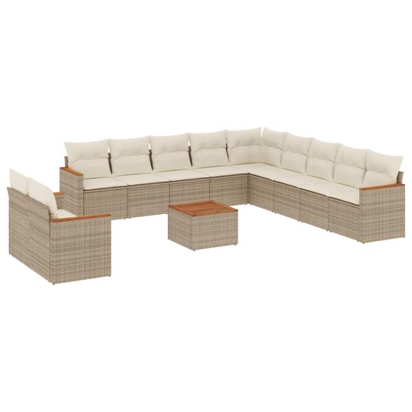 vidaXL Set Divani da Giardino 12 pz con Cuscini Beige in Polyrattan