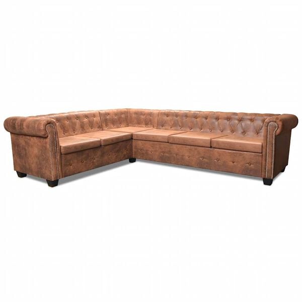 vidaXL Divano Angolare Chesterfield 6 posti Pelle Artificiale Marrone