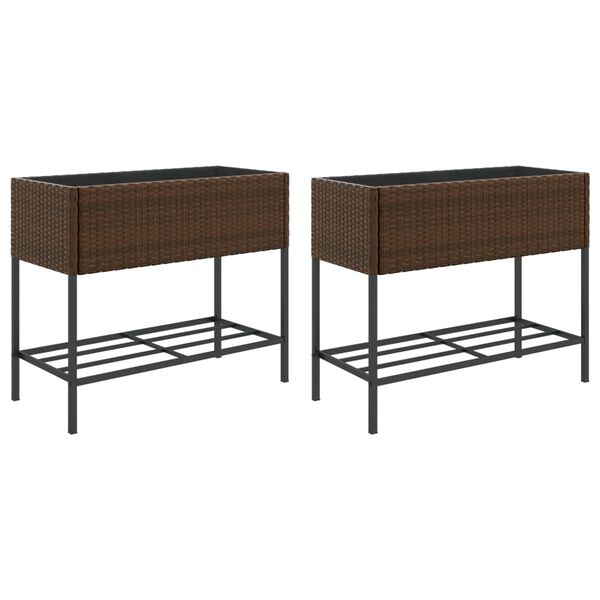 vidaXL Fioriere Giardino con Ripiani 2pz Marroni 90x40x75cm Polyrattan