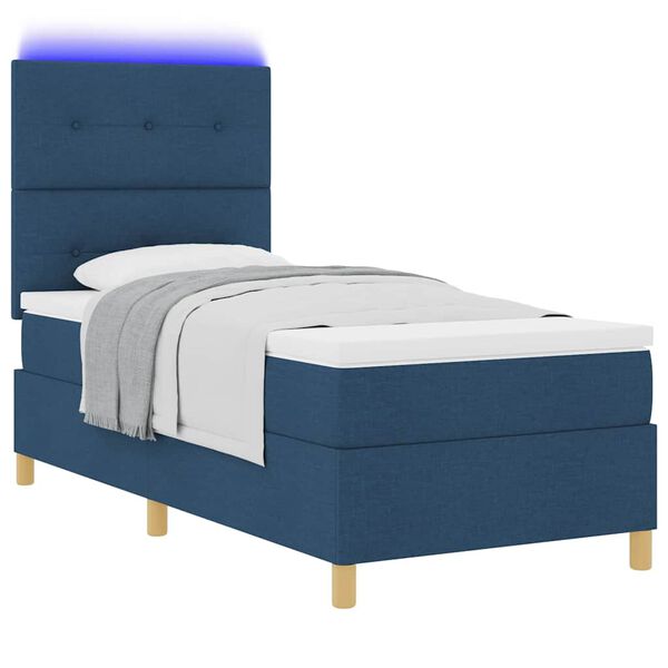 vidaXL Letto a Sorgente LED con materasso Blu 80 x 200 cm Tessuto