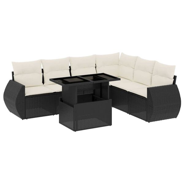 vidaXL Set Divani da Giardino con Cuscini 7pz Nero Polyrattan