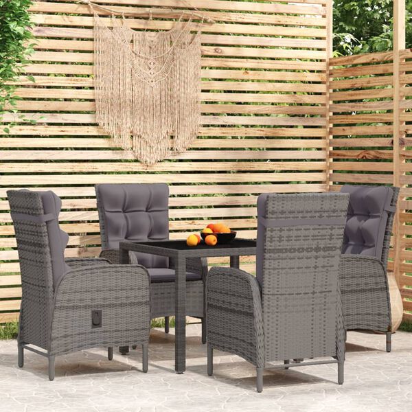 vidaXL Set da Pranzo per Giardino 5 pz in Polyrattan Grigio
